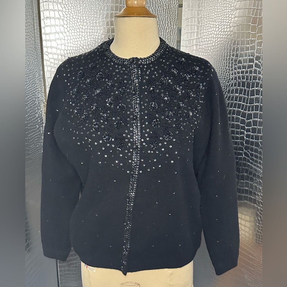 Vintage Black Beaded Women's Cardigan